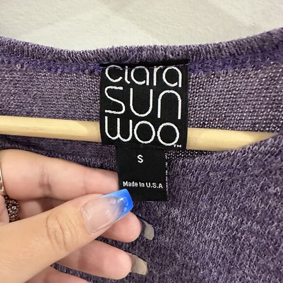 Clara Sun Woo Sweater Women's Purple Long Sleeve Top Gathered Front small - Picture 2 of 3